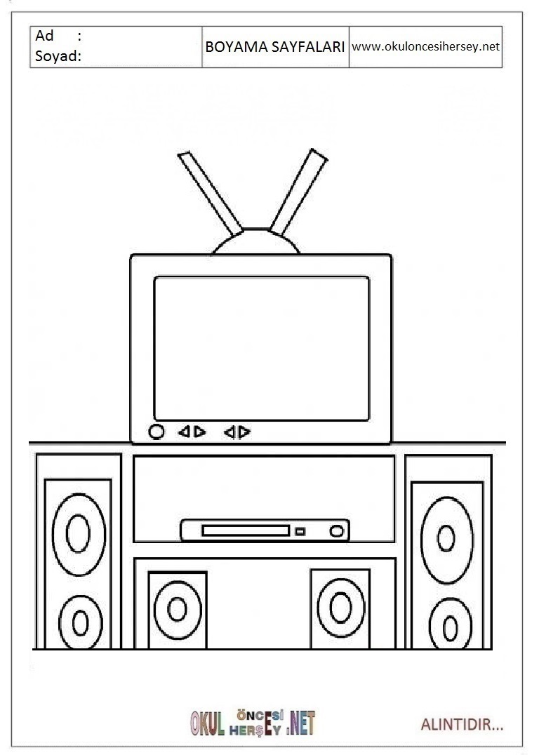 Çocuklar İçin TV Boyama Sayfaları 