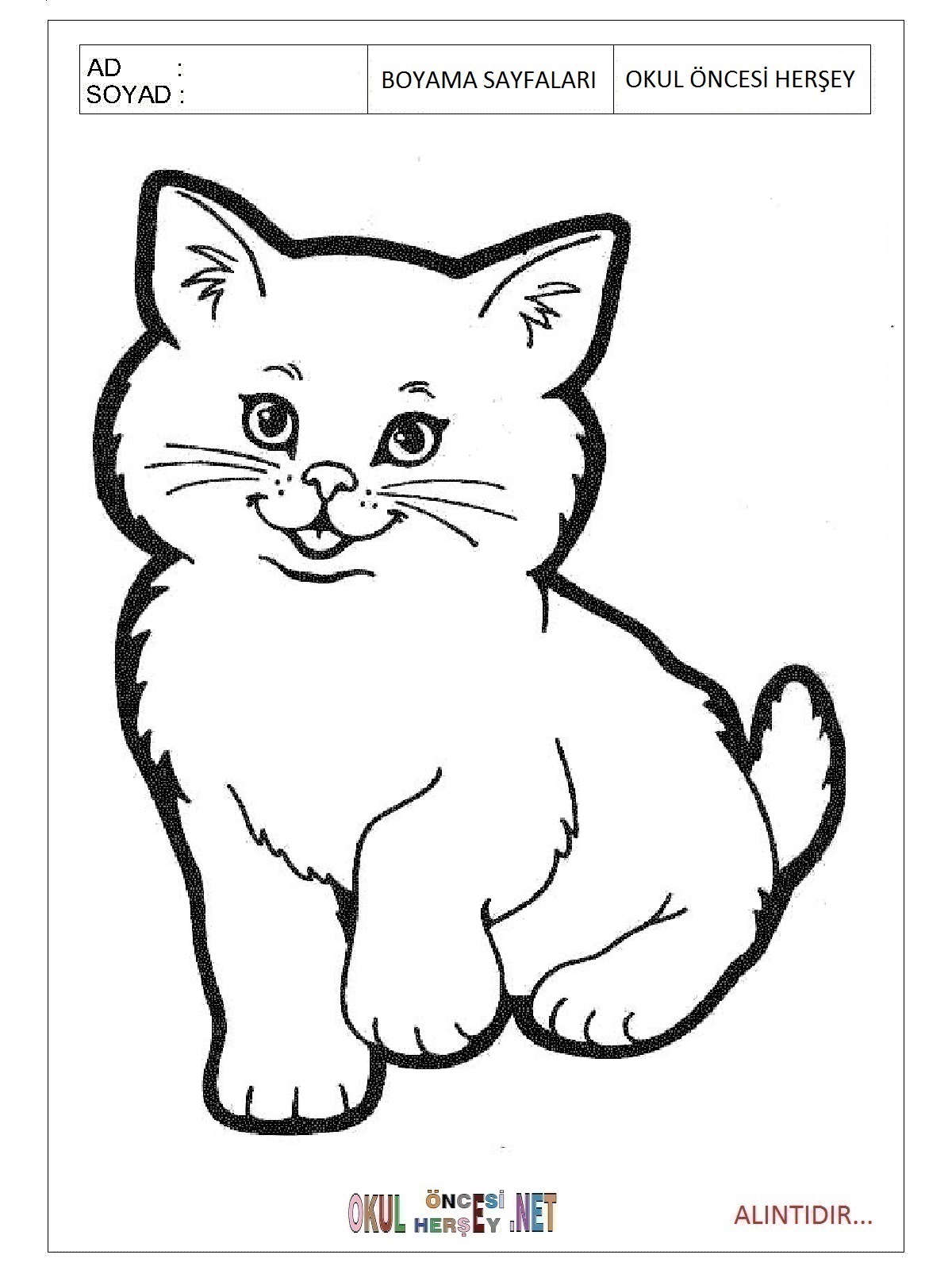 Çocuklar İçin Kedi Boyama Sayfaları 