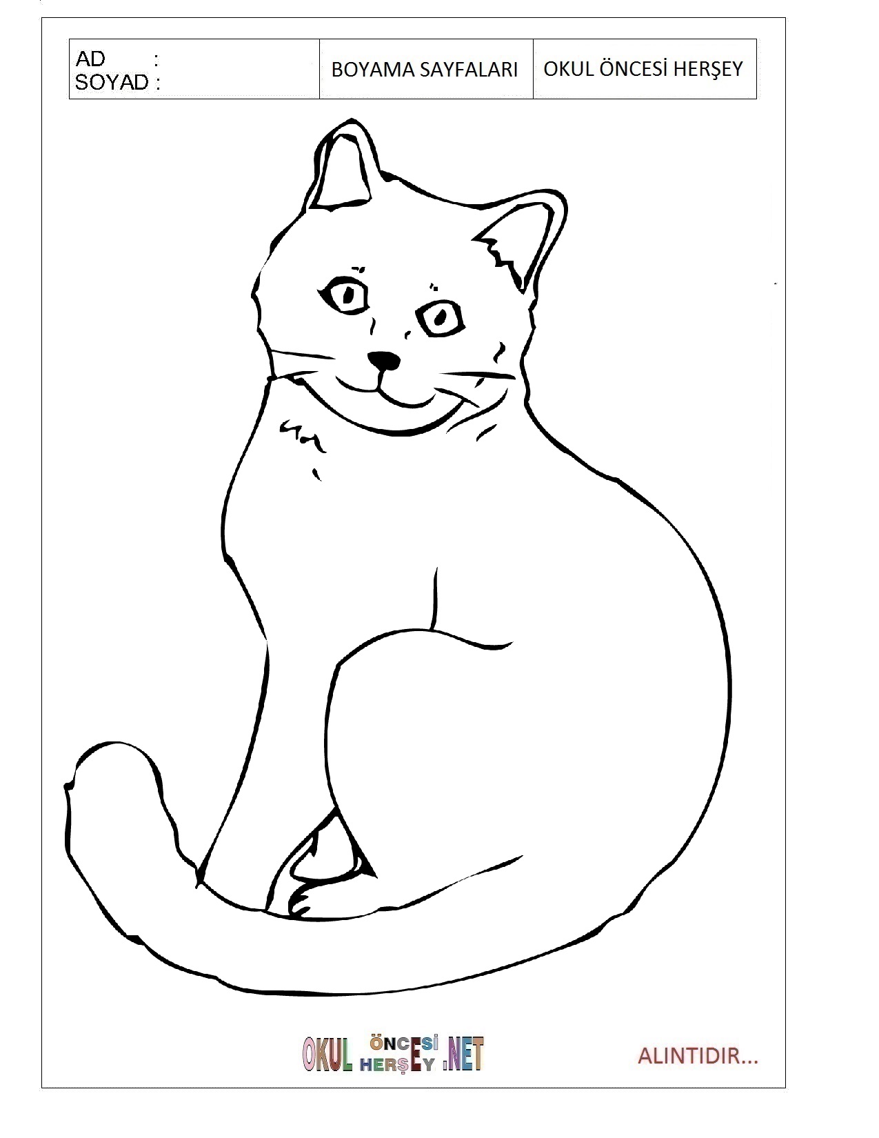 Çocuklar İçin Kedi Boyama Sayfaları 