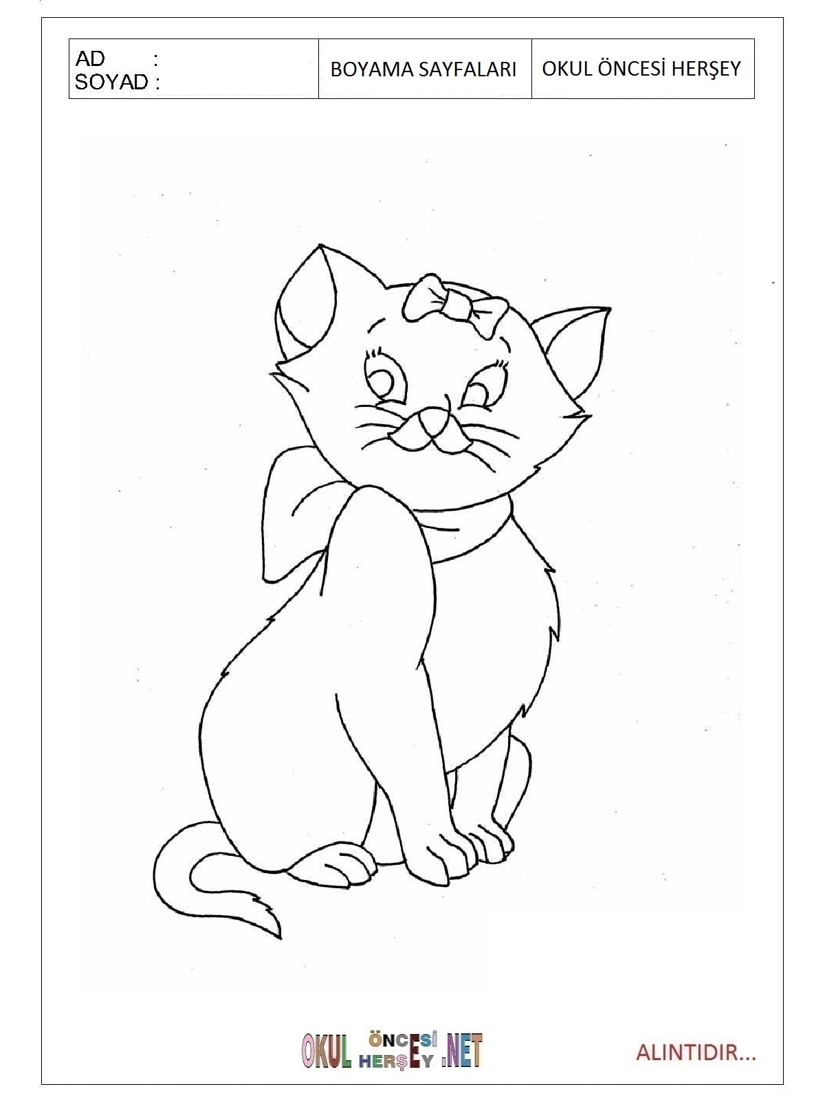 Çocuklar İçin Kedi Boyama Sayfaları 