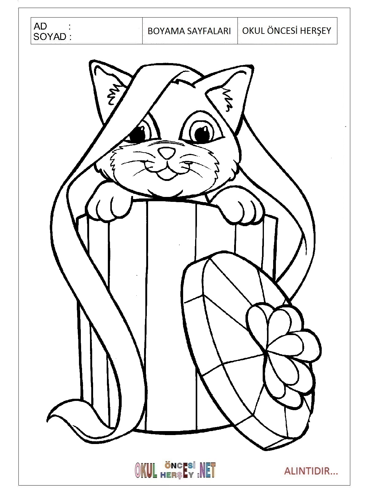 Çocuklar İçin Kedi Boyama Sayfaları 
