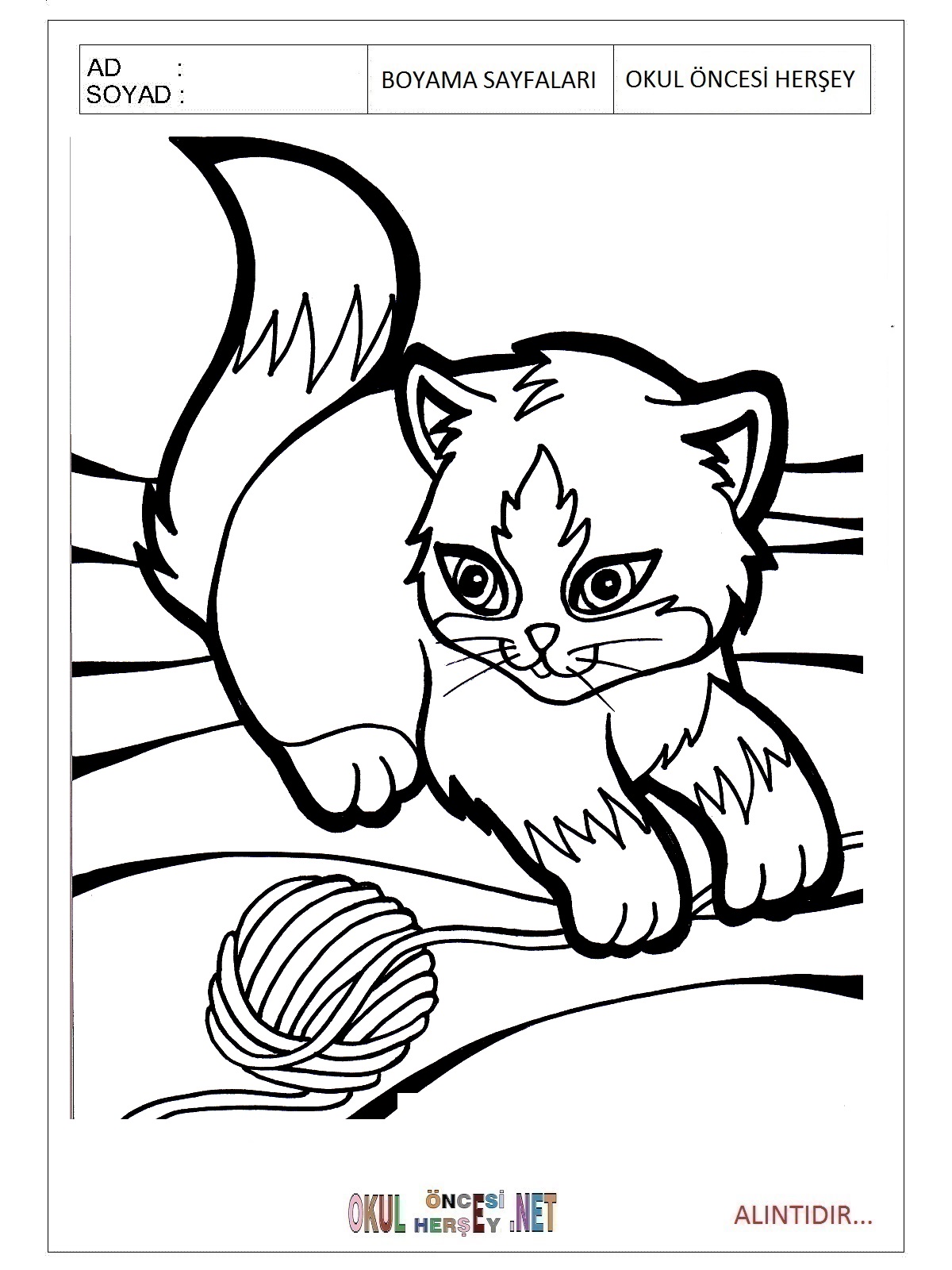 Çocuklar İçin Kedi Boyama Sayfaları 
