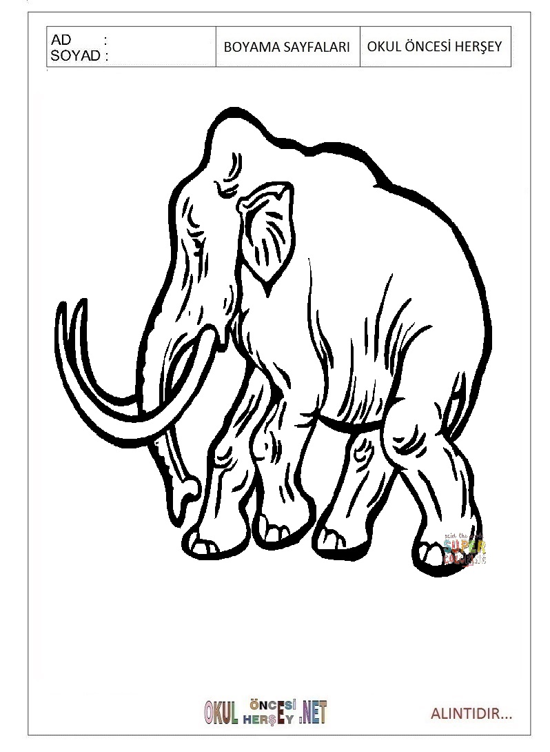Çocuklar İçin Mamut Boyama Sayfaları 