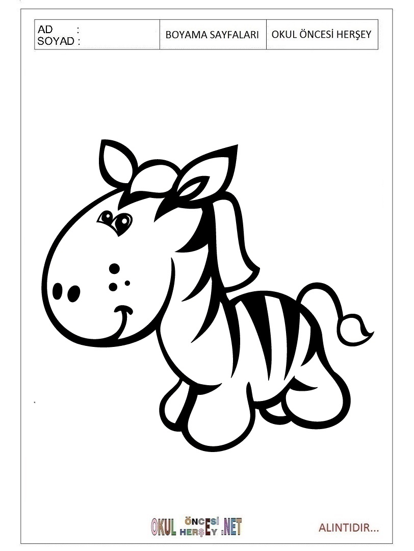 Çocuklar İçin Zebra Boyama Sayfaları 