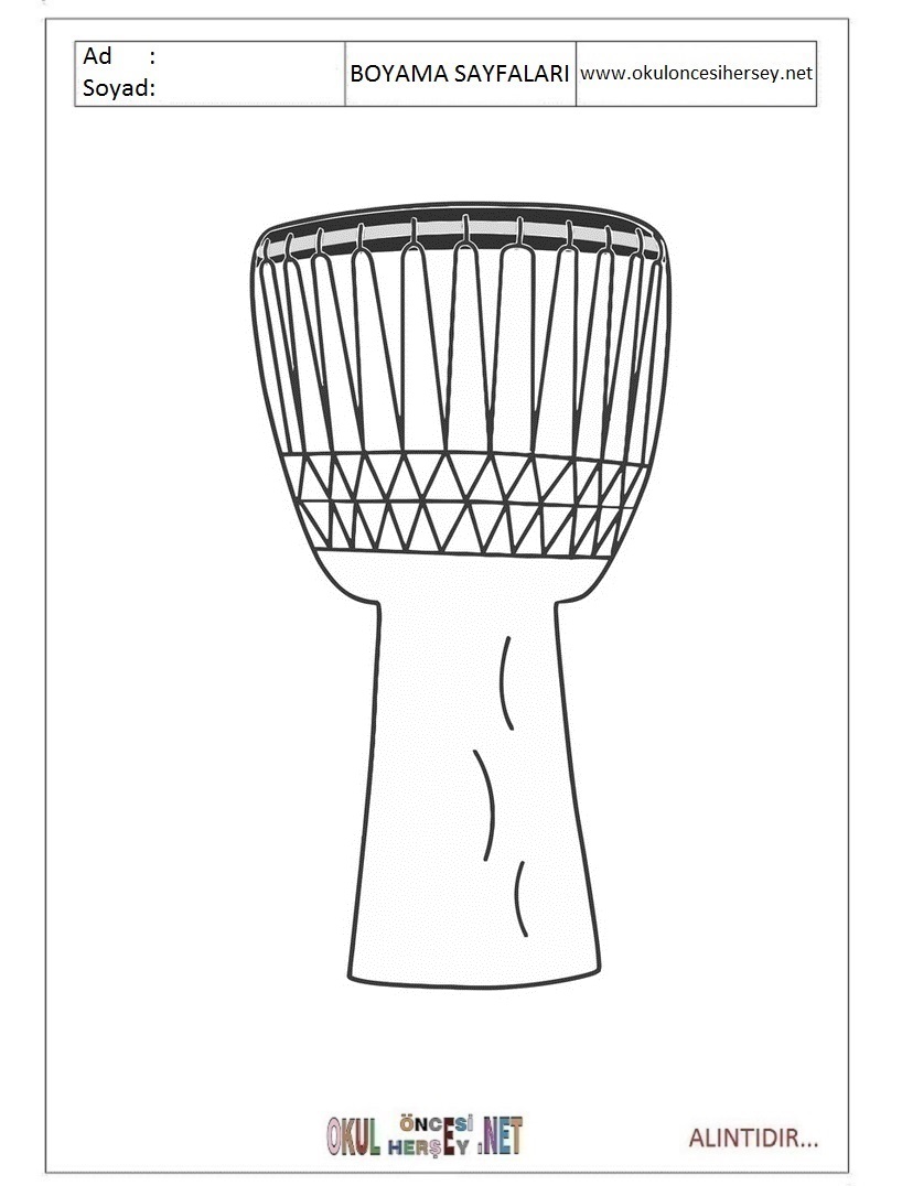 Çocuklar İçin Darbuka Boyama Sayfaları 
