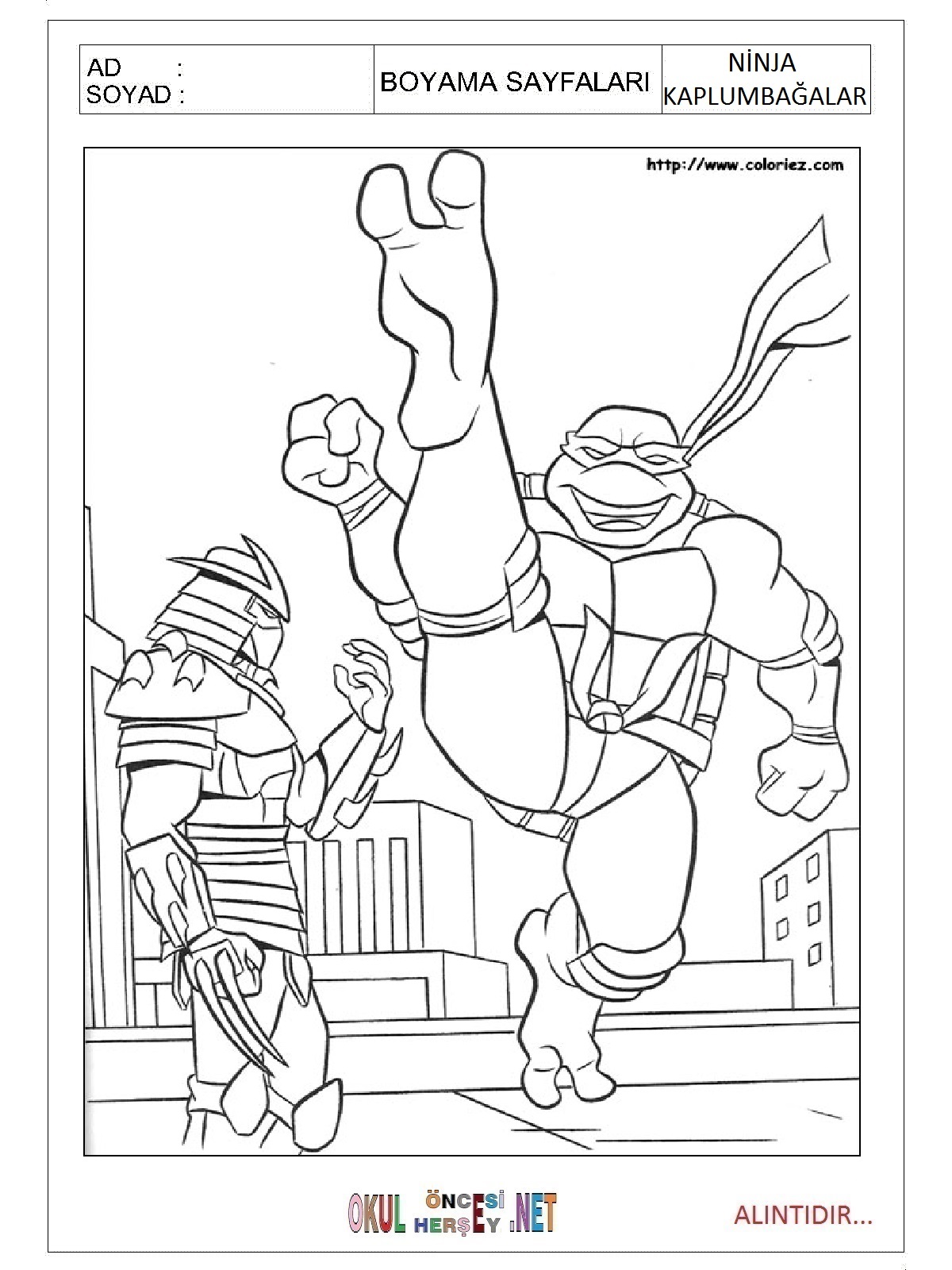 Ninja Kaplumbağalar boyama sayfası 4