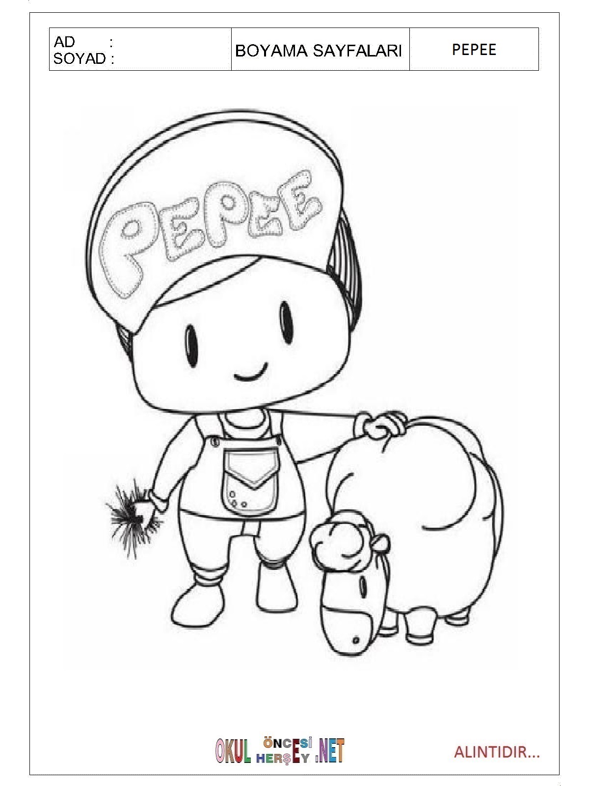 Çocuklar İçin Pepee Boyama Sayfaları 