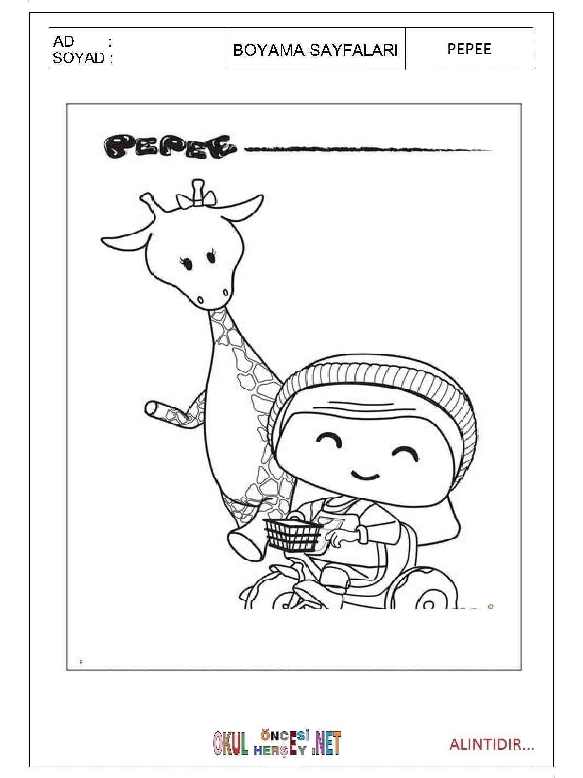 Çocuklar İçin Pepee Boyama Sayfaları 