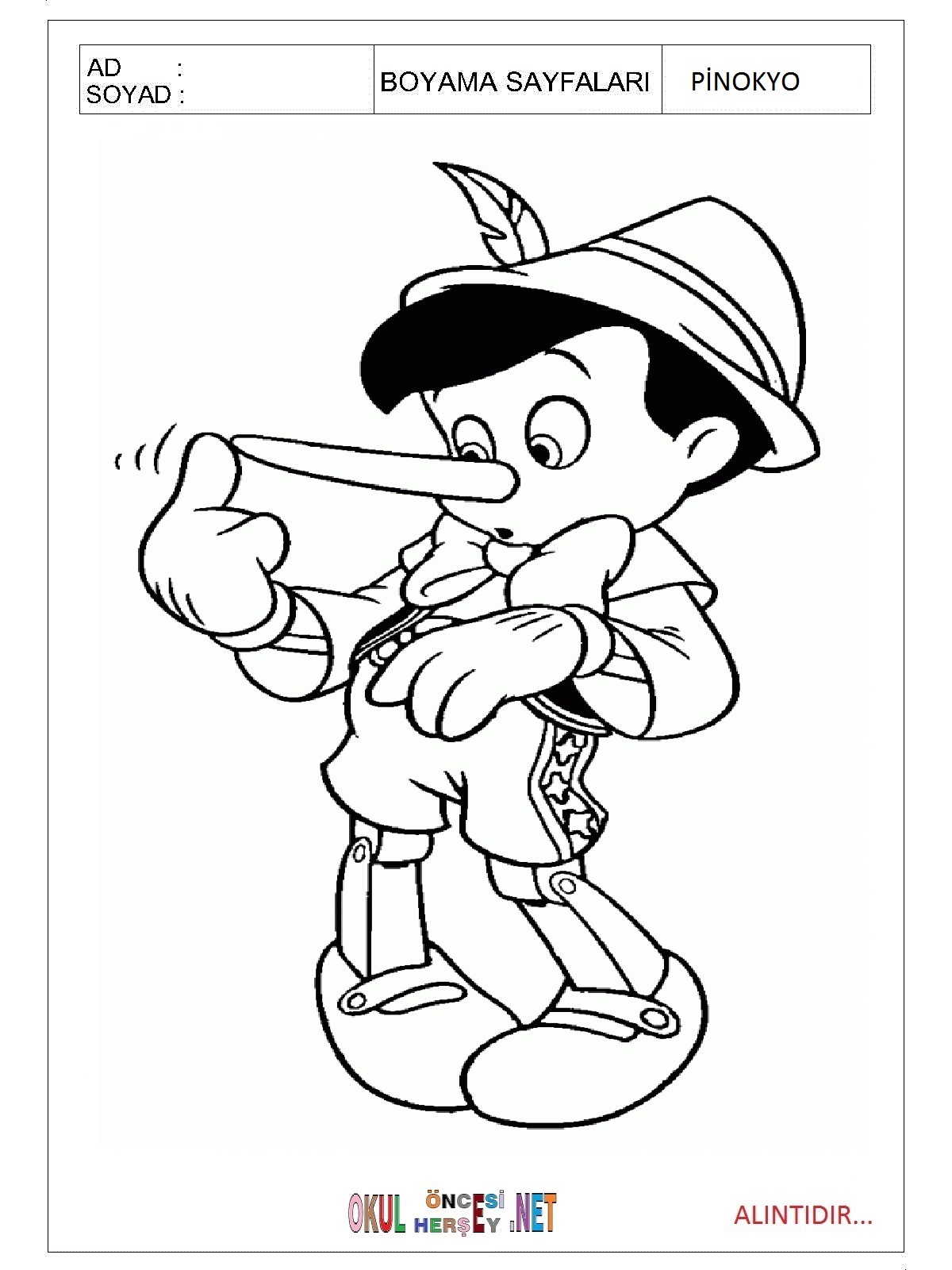 Pinokyo boyama sayfası 5
