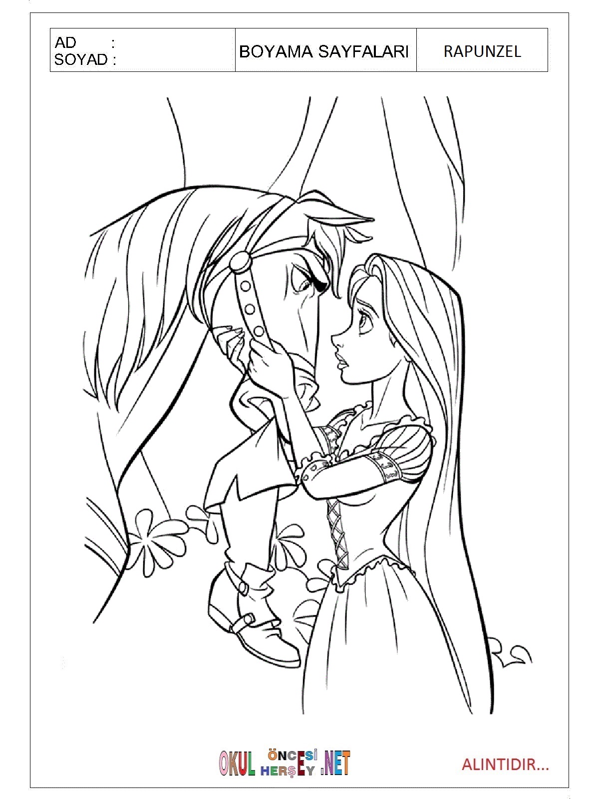 Çocuklar İçin Rapunzel Boyama Sayfaları 