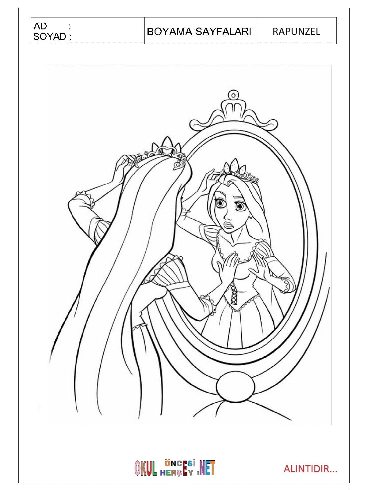 Çocuklar İçin Rapunzel Boyama Sayfaları 
