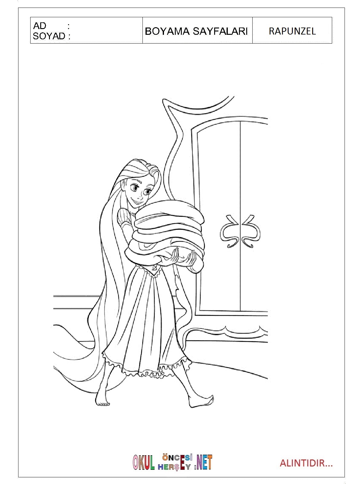 Çocuklar İçin Rapunzel Boyama Sayfaları 