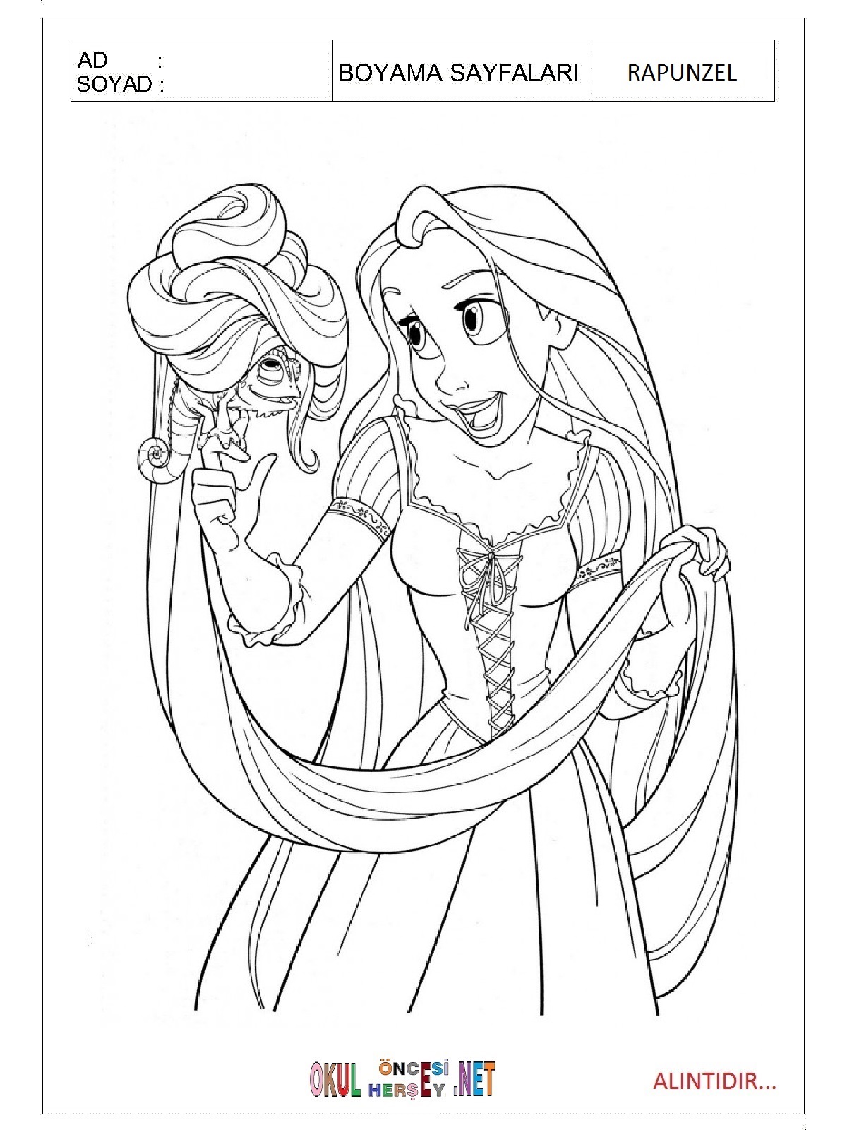 Çocuklar İçin Rapunzel Boyama Sayfaları 