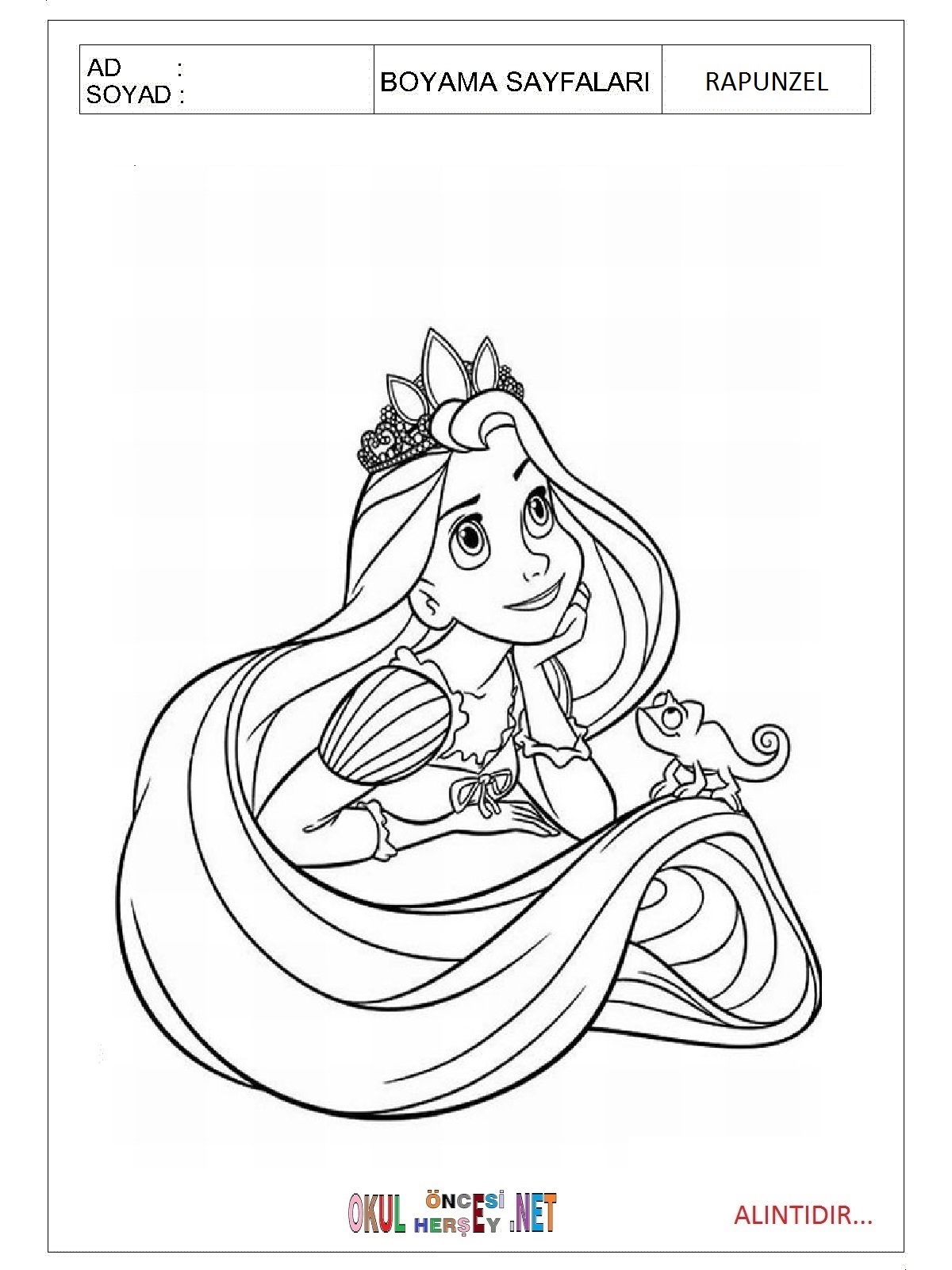 Çocuklar İçin Rapunzel Boyama Sayfaları 