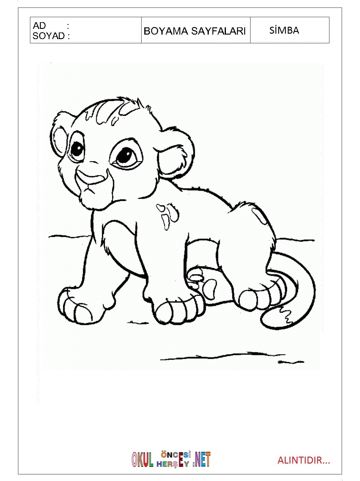 Simba boyama sayfaları 2