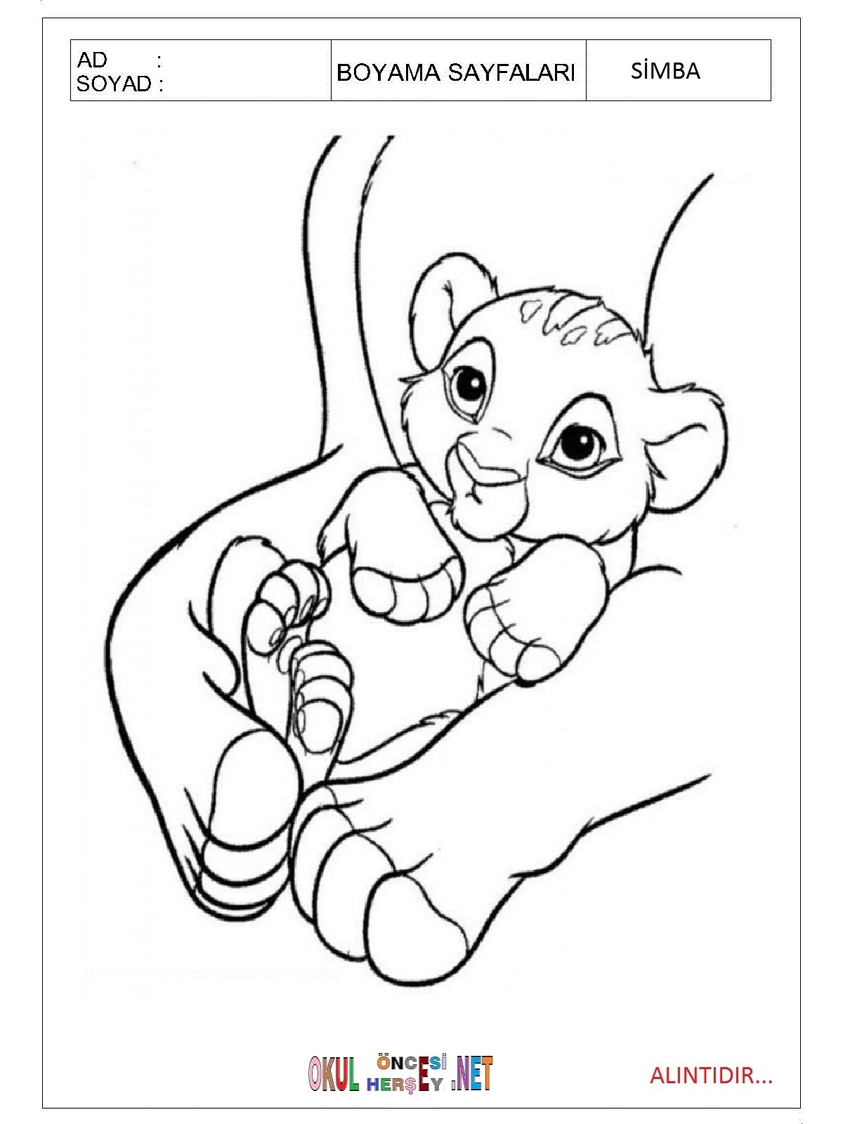 Çocuklar İçin Simba Boyama Sayfaları 