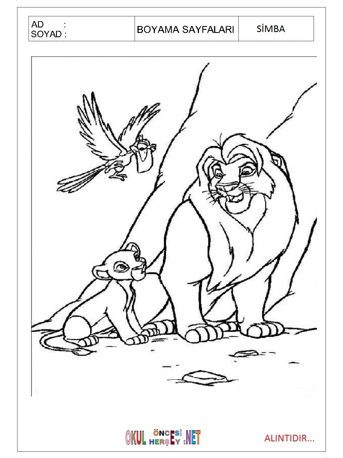 Çocuklar İçin Simba Boyama Sayfaları 