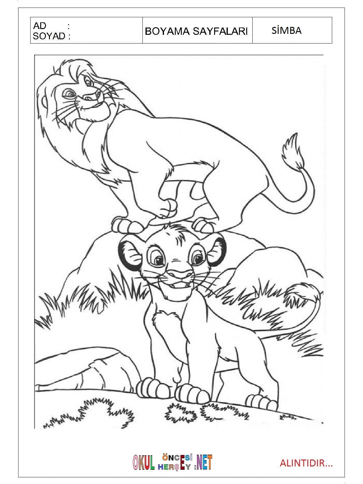 Çocuklar İçin Simba Boyama Sayfaları 