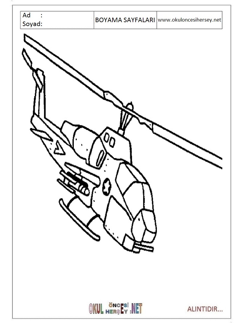 Çocuklar İçin Helikopter Boyama Sayfaları 