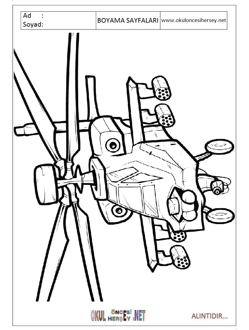 Çocuklar İçin Helikopter Boyama Sayfaları 