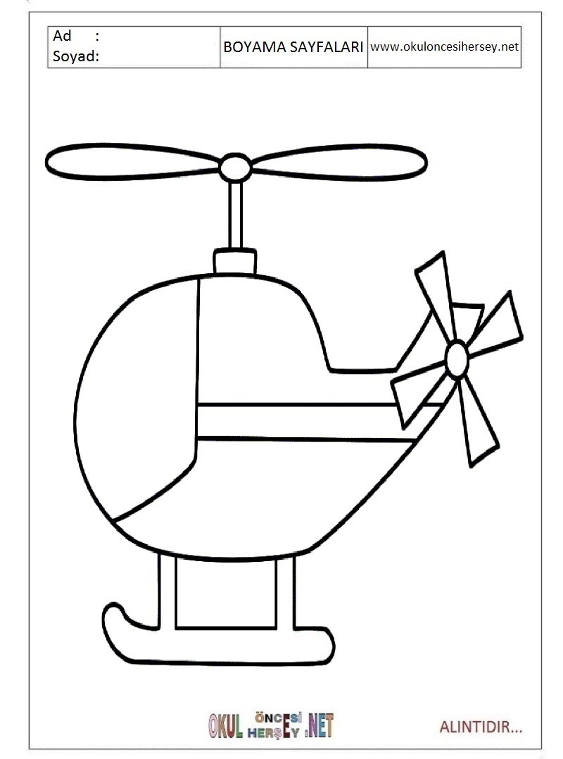 Çocuklar İçin Helikopter Boyama Sayfaları 