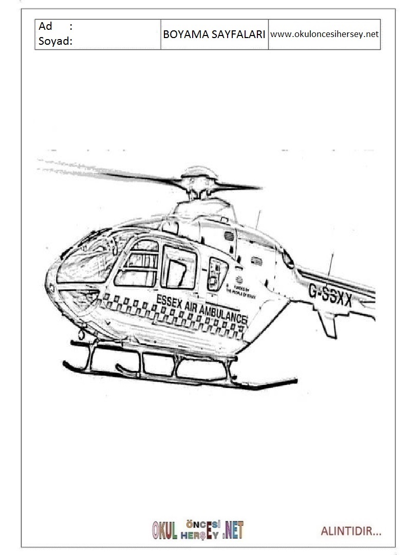 Çocuklar İçin Helikopter Boyama Sayfaları 