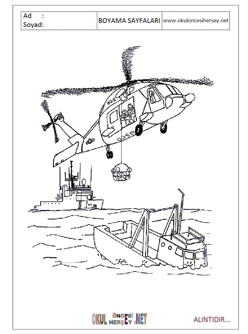 Çocuklar İçin Helikopter Boyama Sayfaları 