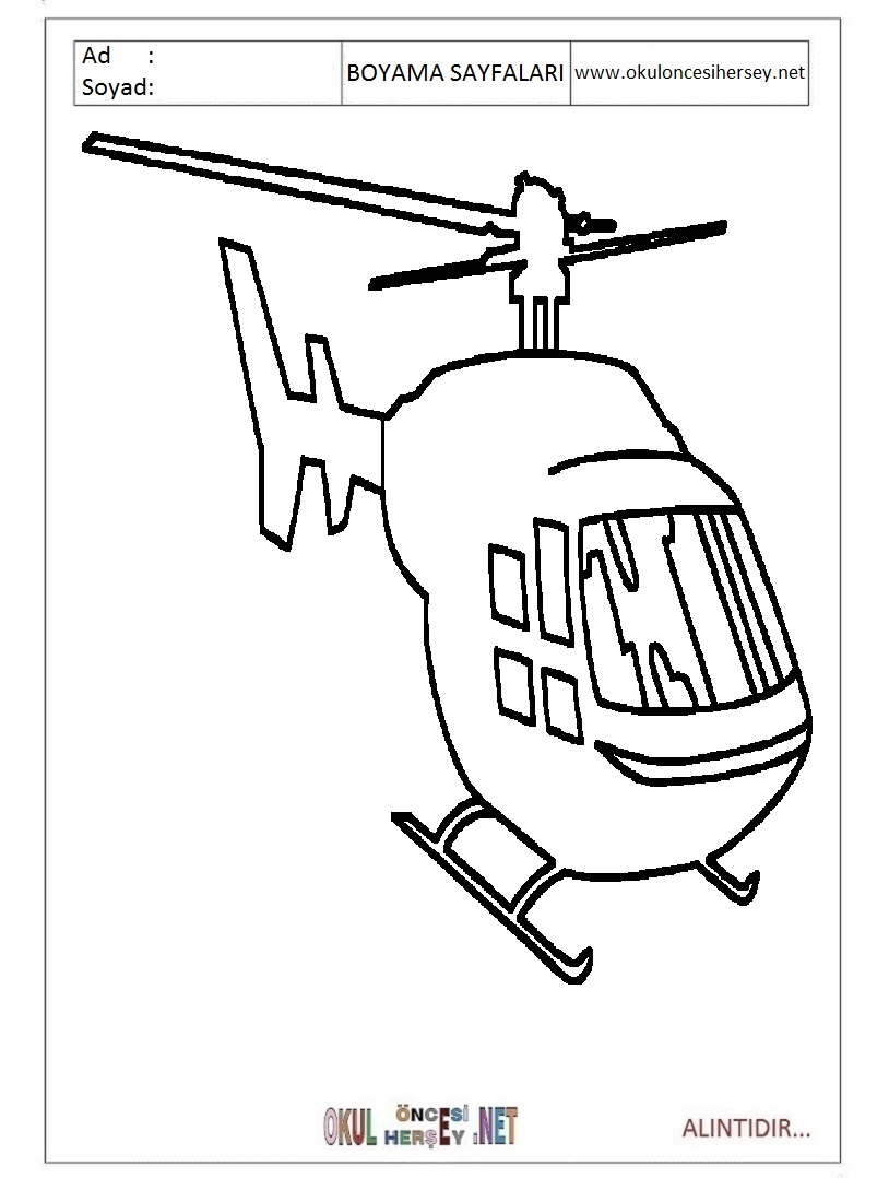 Çocuklar İçin Helikopter Boyama Sayfaları 