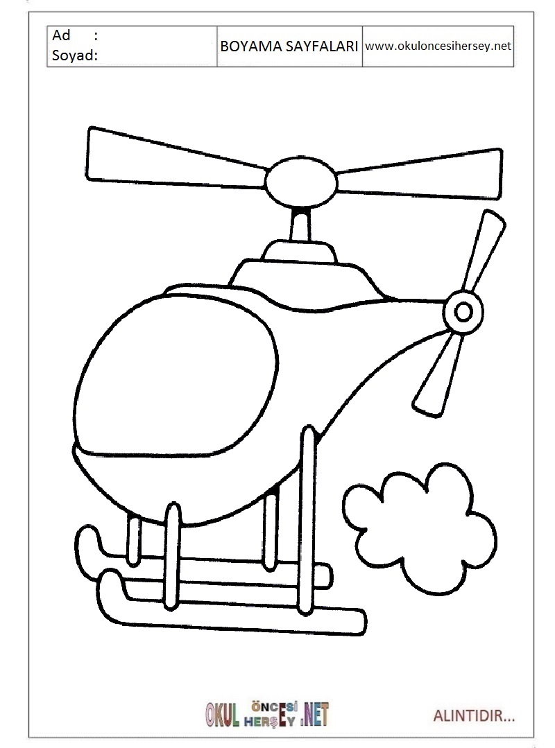 Çocuklar İçin Helikopter Boyama Sayfaları 
