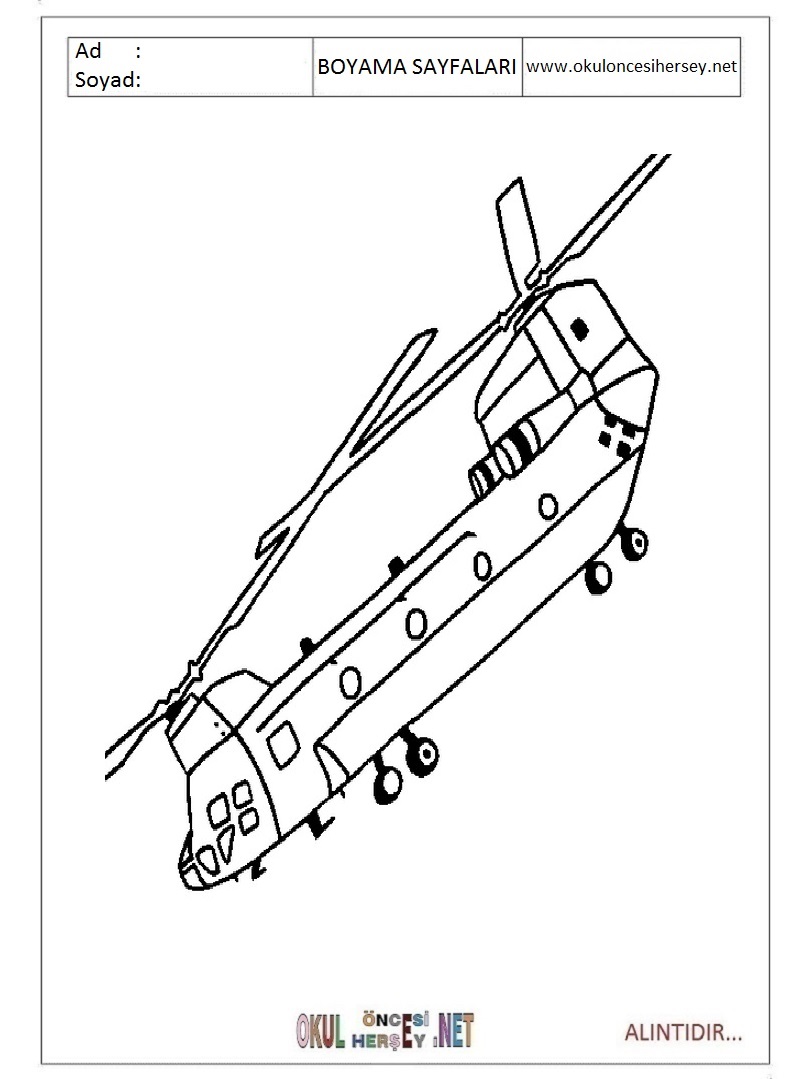 Çocuklar İçin Helikopter Boyama Sayfaları 