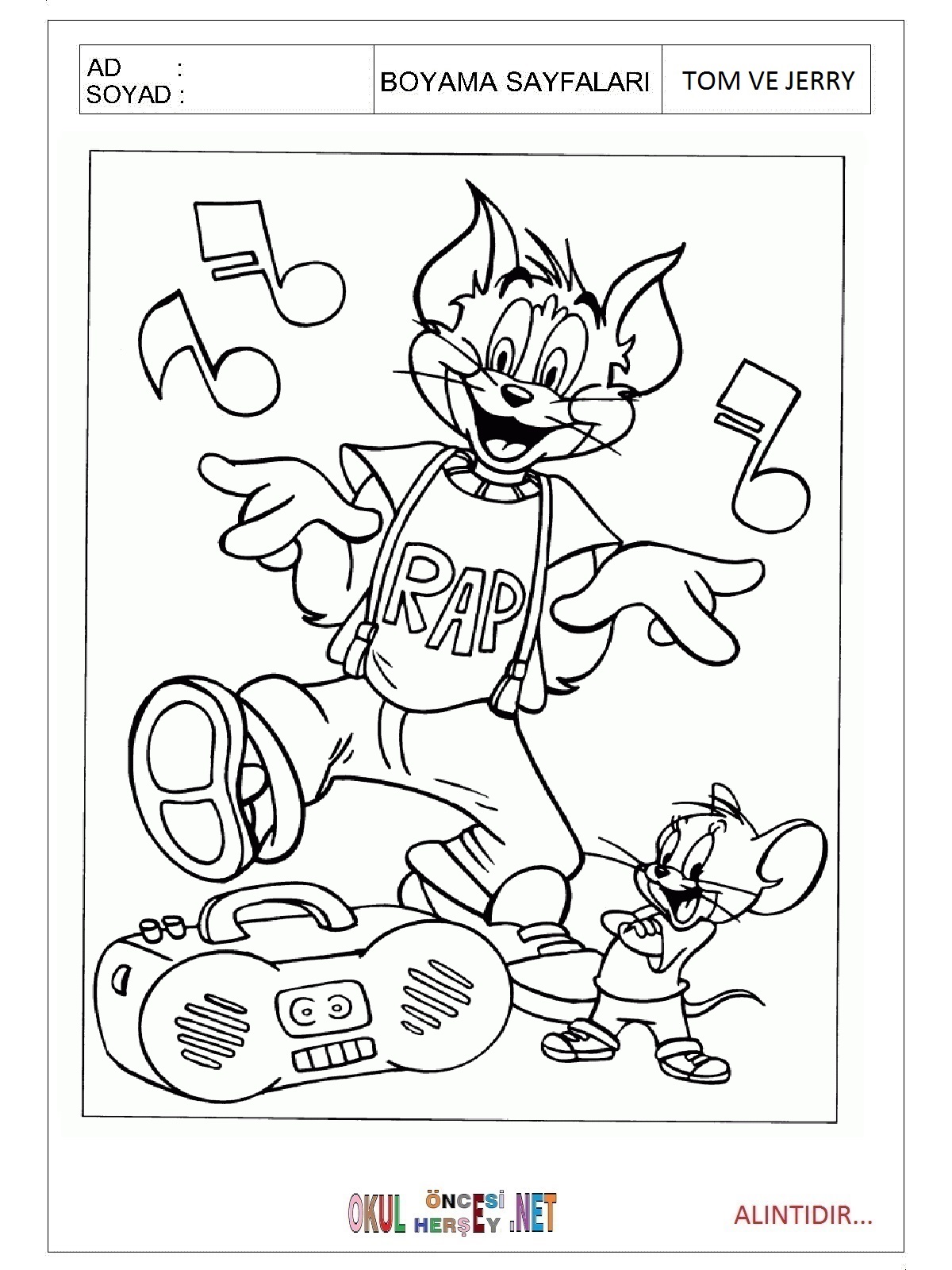 Tom ve Jerry boyama sayfaları 
