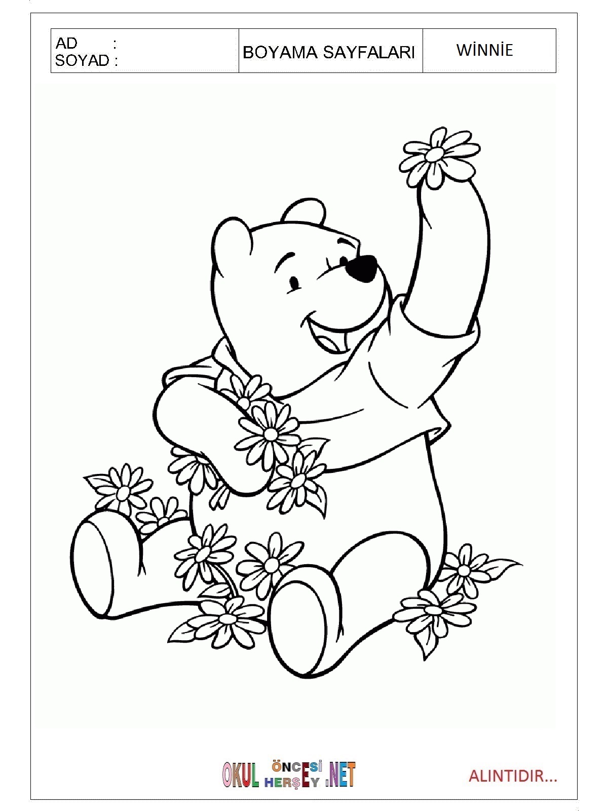 Çocuklar İçin Winnie Boyama Sayfaları 