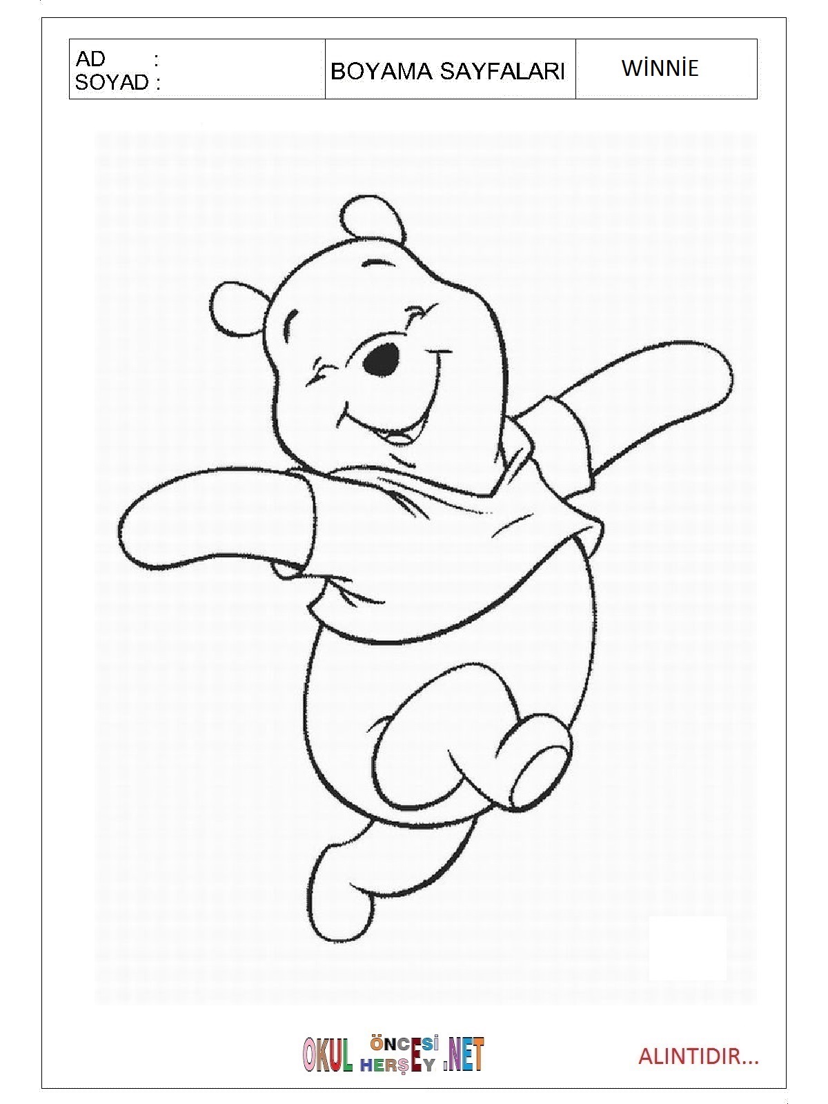 Çocuklar İçin Winnie Boyama Sayfaları 