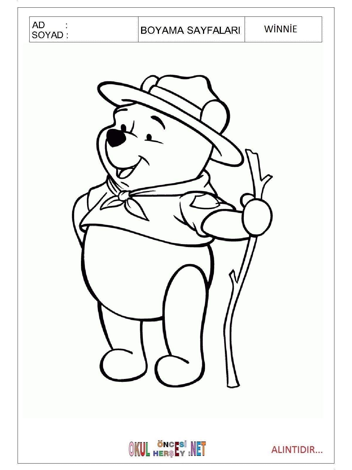 Çocuklar İçin Winnie Boyama Sayfaları 