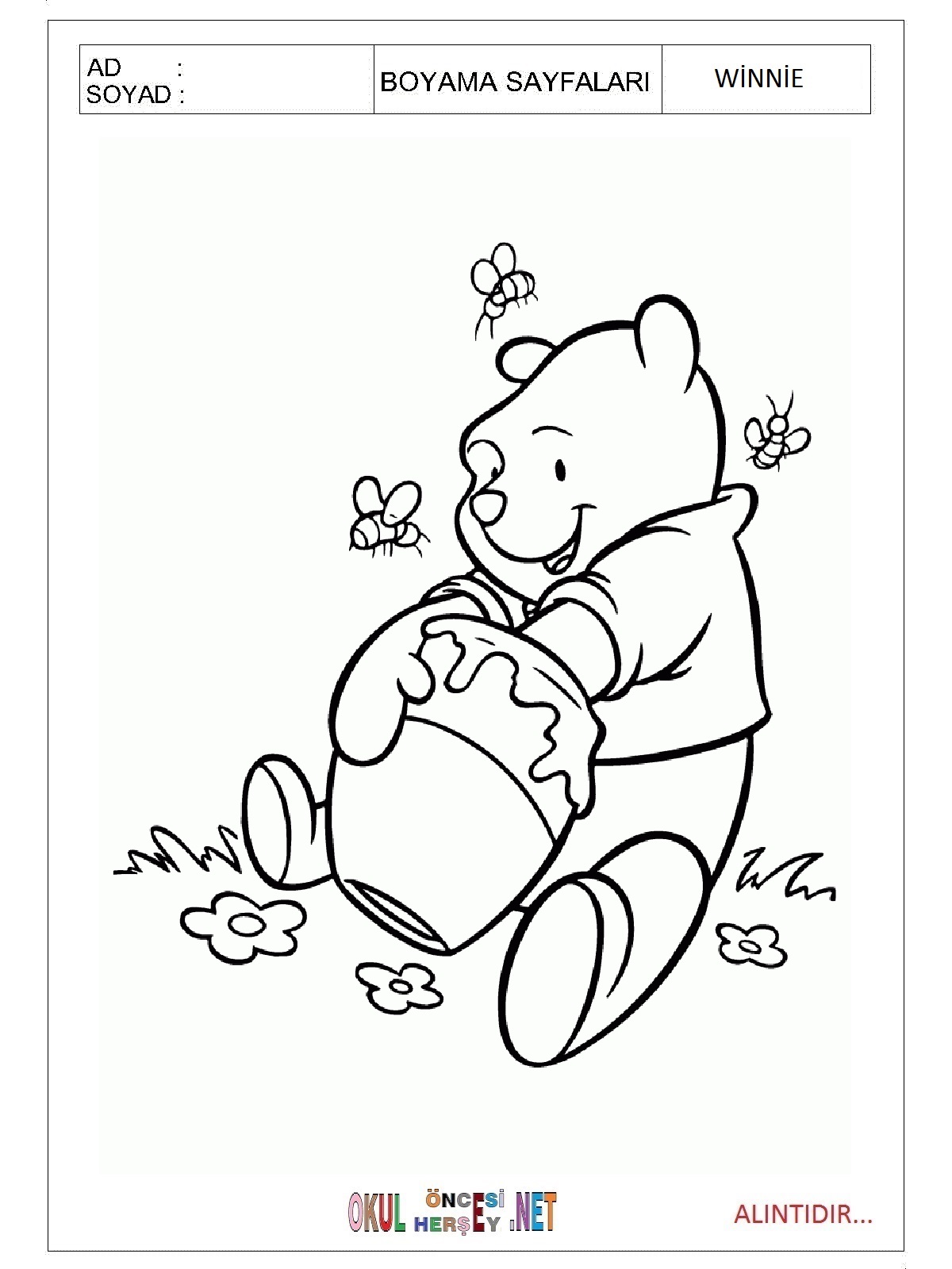 Çocuklar İçin Winnie Boyama Sayfaları 