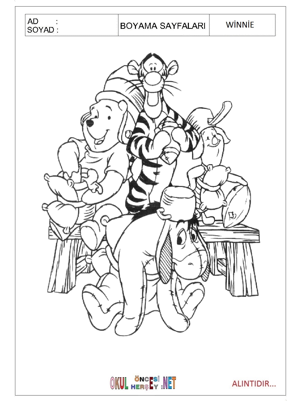 Çocuklar İçin Winnie Boyama Sayfaları 