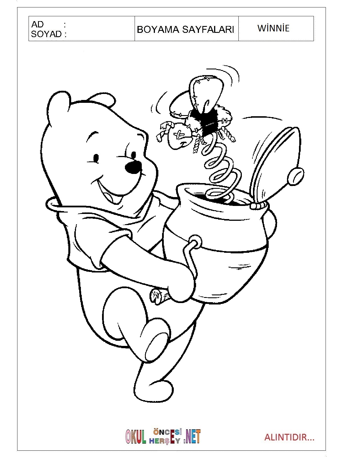 Çocuklar İçin Winnie Boyama Sayfaları 