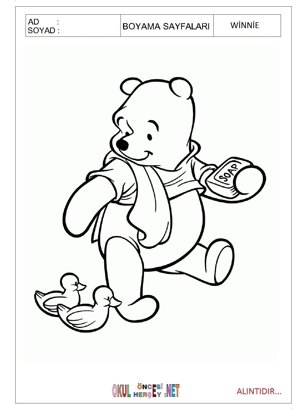 Çocuklar İçin Winnie Boyama Sayfaları 