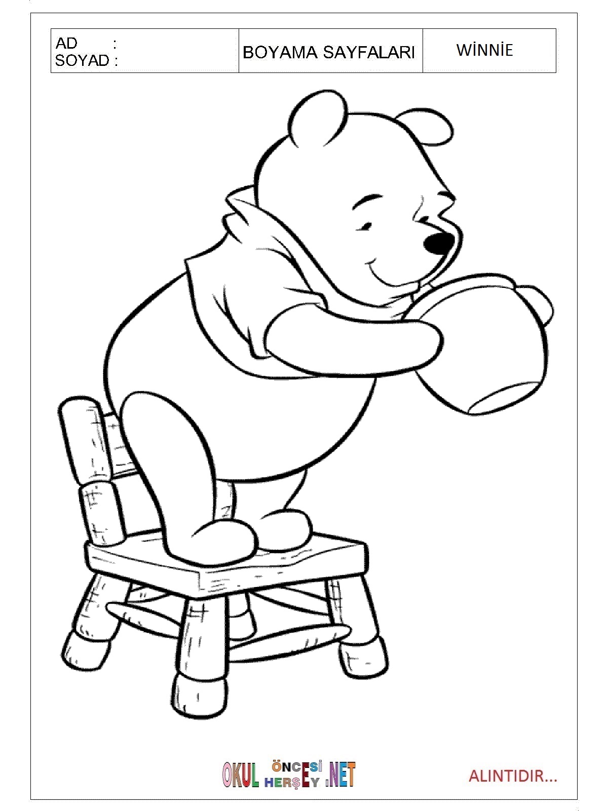 Çocuklar İçin Winnie Boyama Sayfaları 