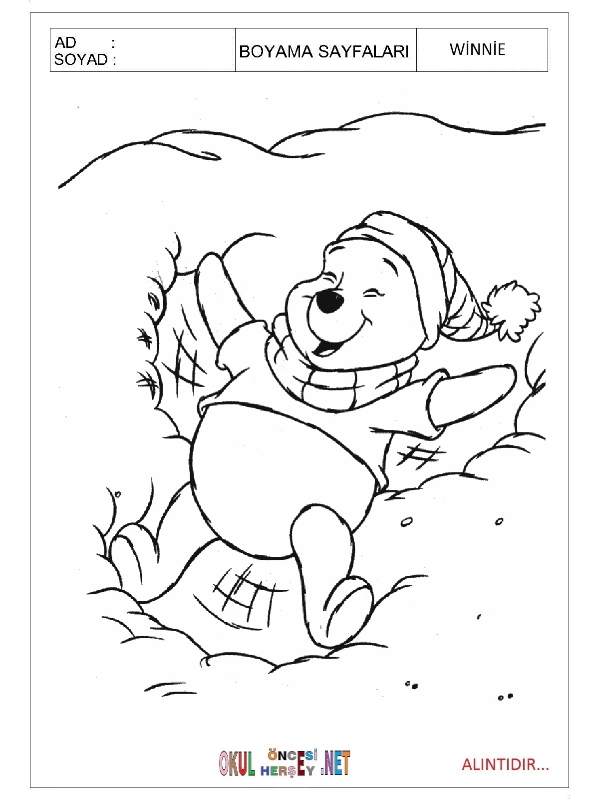Çocuklar İçin Winnie Boyama Sayfaları 