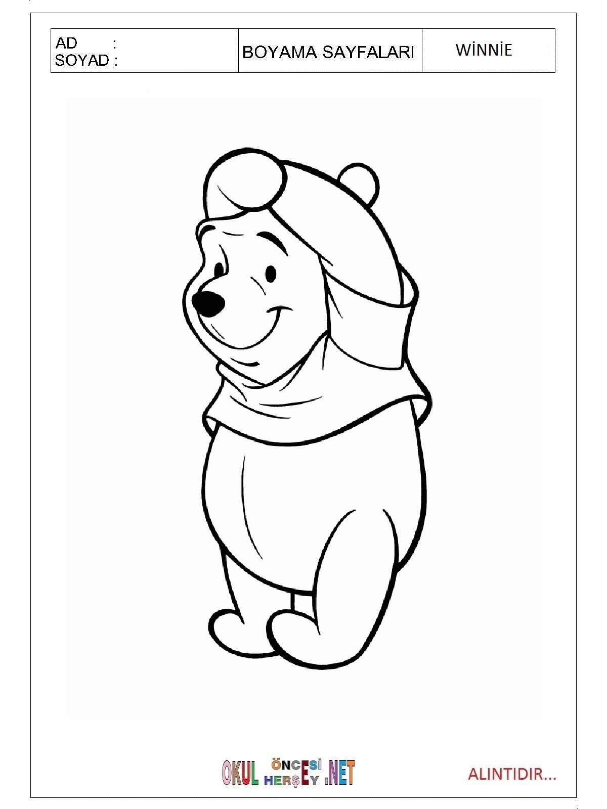 Çocuklar İçin Winnie Boyama Sayfaları 