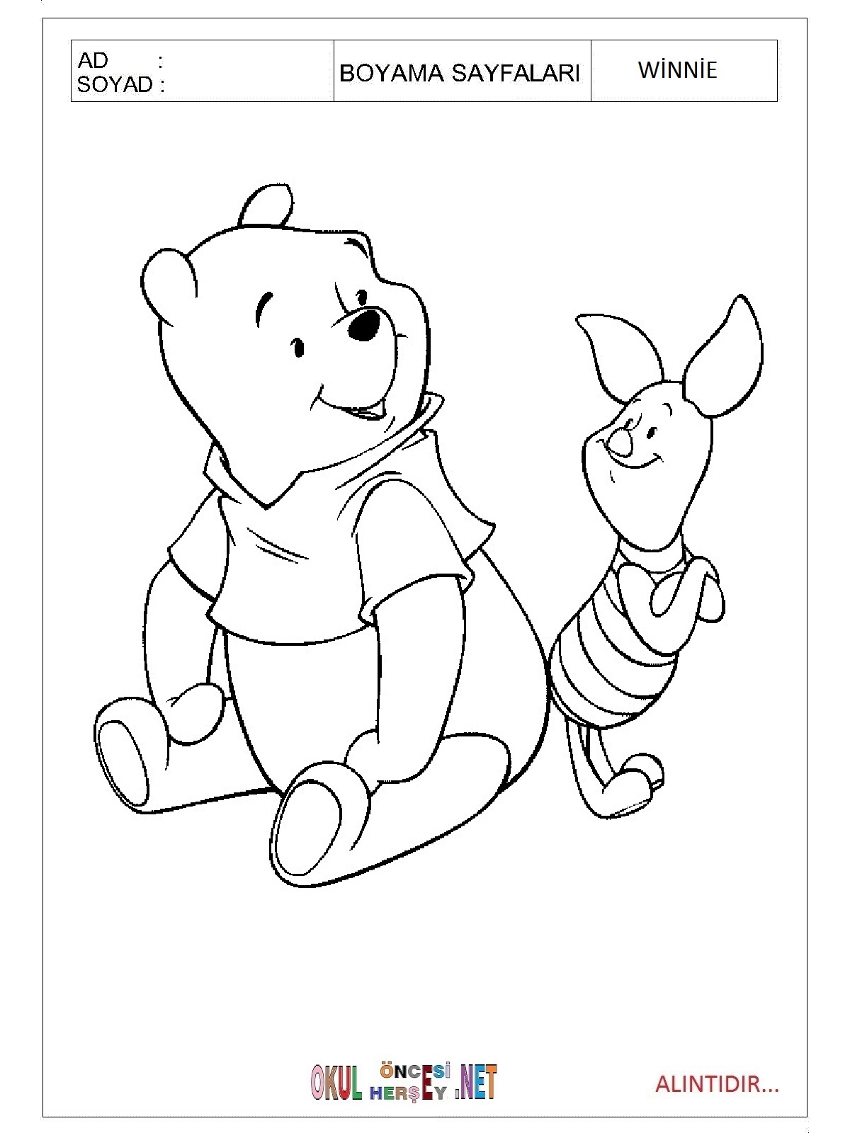 Çocuklar İçin Winnie Boyama Sayfaları 