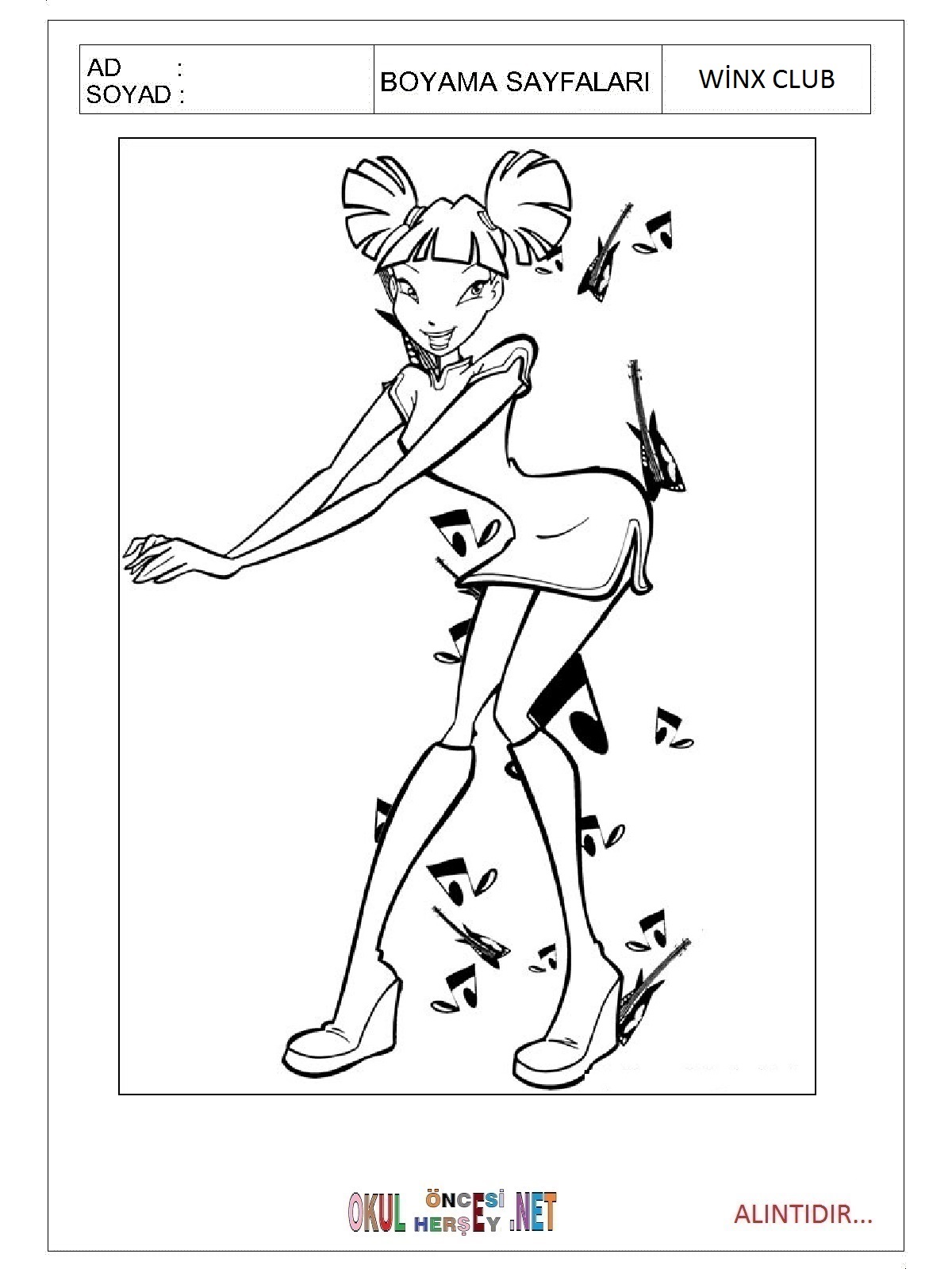 Çocuklar İçin Winx Boyama Sayfaları 