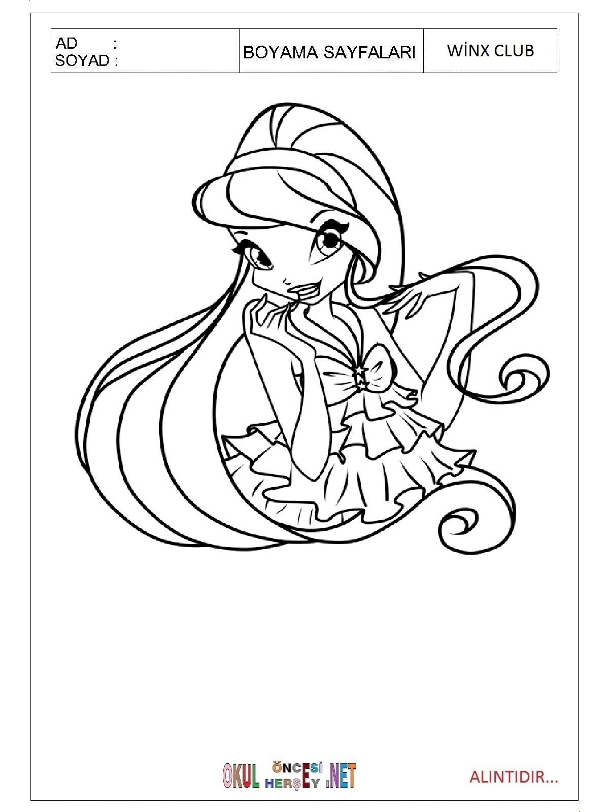 Çocuklar İçin Winx Boyama Sayfaları 