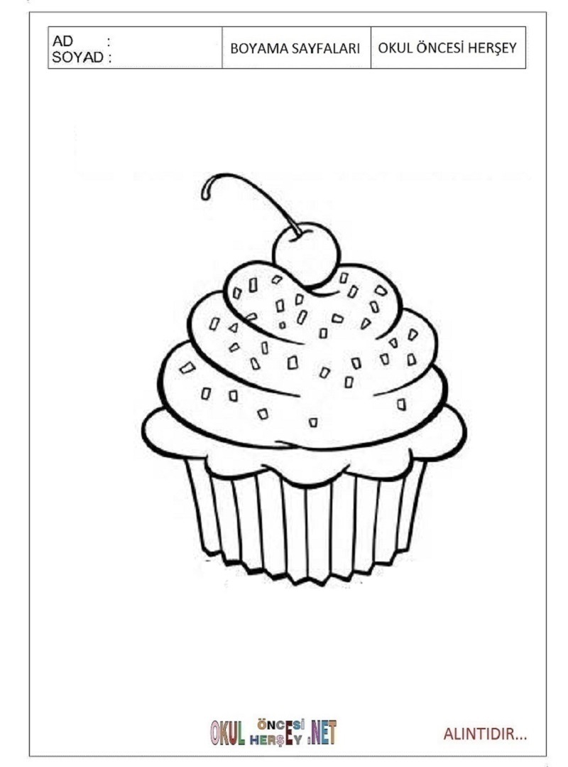 Çocuklar İçin Cupcake Boyama Sayfaları 