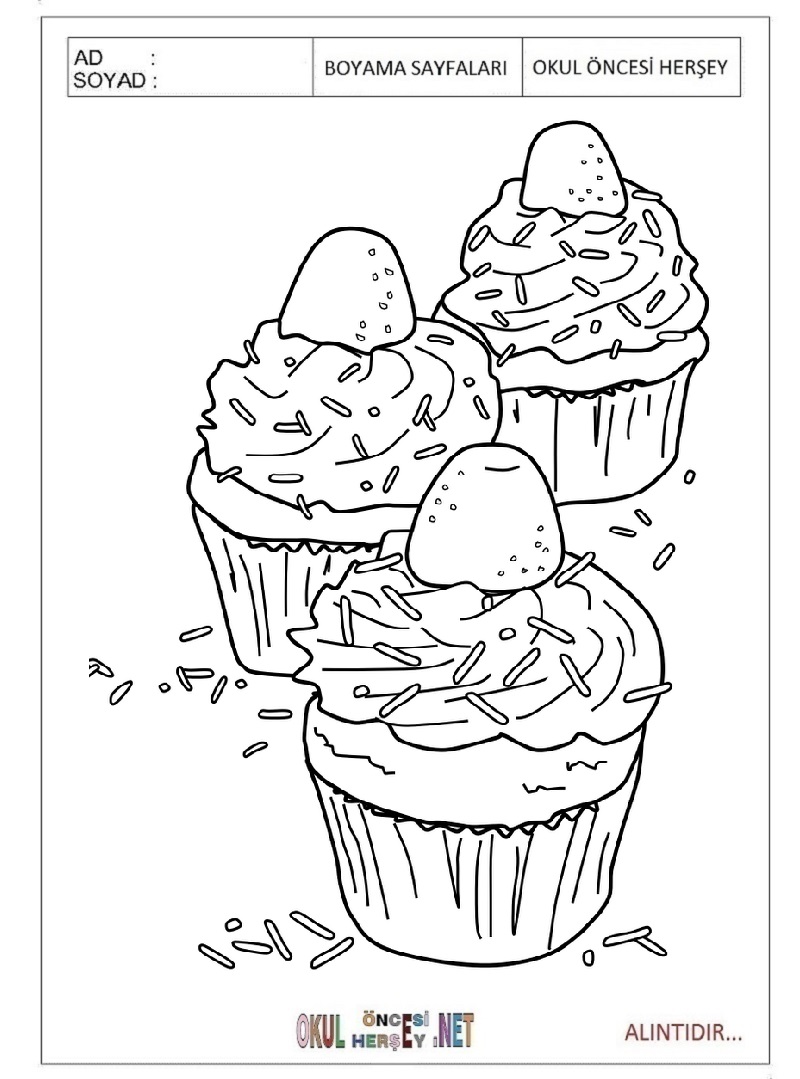 Çocuklar İçin Cupcake Boyama Sayfaları 