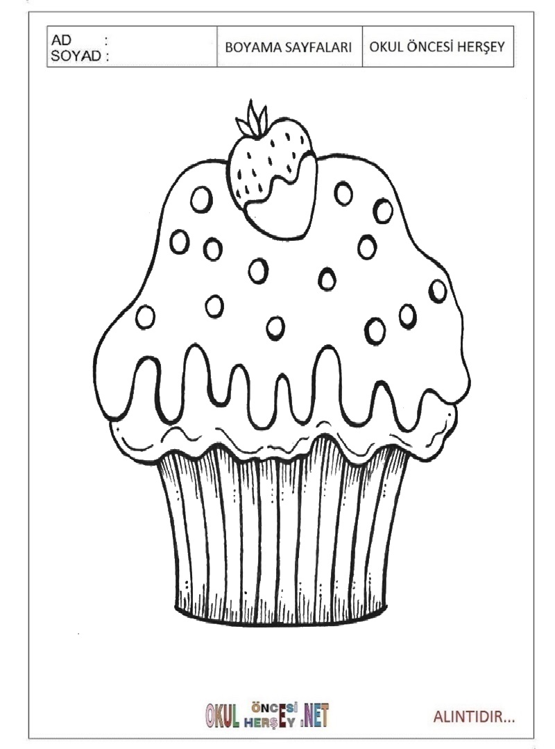 Çocuklar İçin Cupcake Boyama Sayfaları 