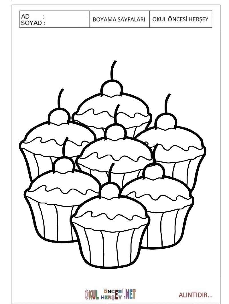 Çocuklar İçin Cupcake Boyama Sayfaları 