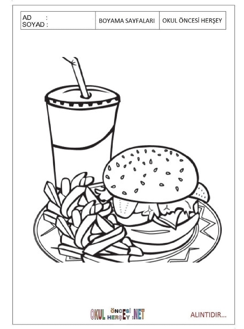 Çocuklar İçin Hamburger Boyama Sayfaları 