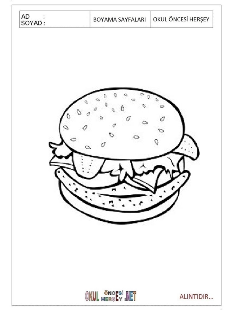Çocuklar İçin Hamburger Boyama Sayfaları 